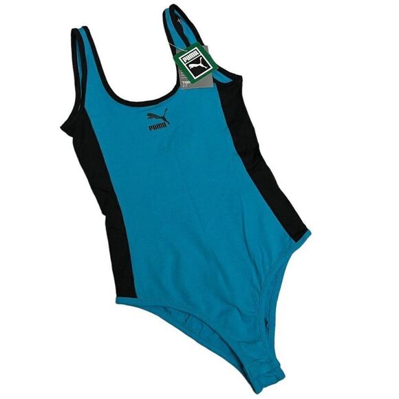 Puma Classic‎ Bodysuit Scoop Back Blue Black Casual Sporty - Picture 12 of 12